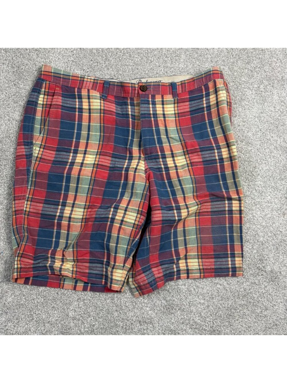 Tommy Bahama Madras Shorts Mens 35 Linen Blend Plaid Blue Red Preppy Vacation